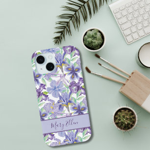 Monogram Paarse Gele Iris Floral Waterverf iPhone 15 Case