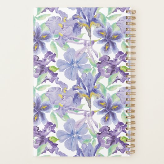 Monogram Paarse Gele Iris Floral Waterverf Jaar Planner (Achterkant)