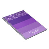 Monogram Paarse Glitter Gestreepte Notitieboek (Rechterzijde)