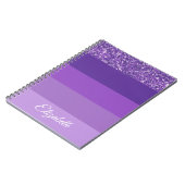 Monogram Paarse Glitter Gestreepte Notitieboek (Linkerzijde)