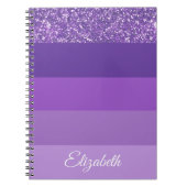 Monogram Paarse Glitter Gestreepte Notitieboek (Voorkant)