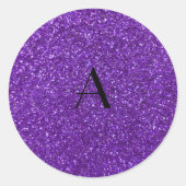 Monogram paarse glitter ronde sticker (Voorkant)