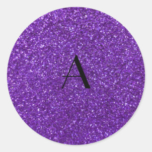 Monogram paarse glitter ronde sticker