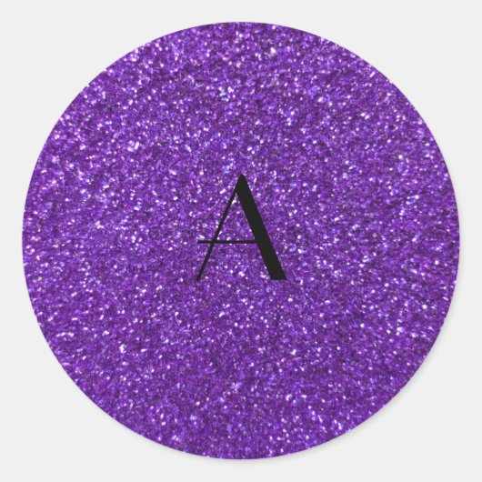 Monogram paarse glitter ronde sticker (Voorkant)