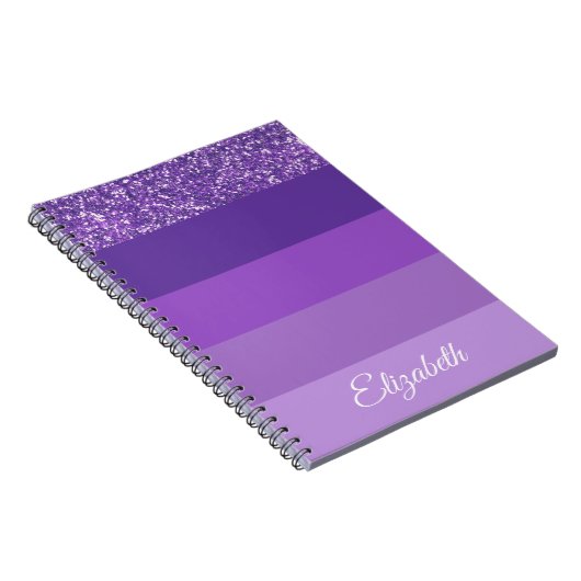 Monogram Paarse Glitter Striped Notebook Notitieboek (Rechterzijde)