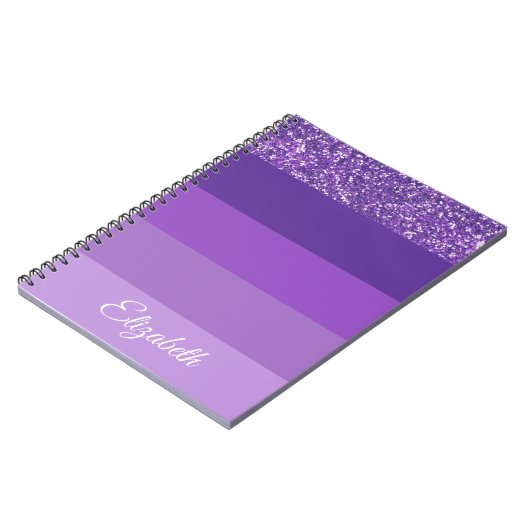 Monogram Paarse Glitter Striped Notebook Notitieboek (Linkerzijde)