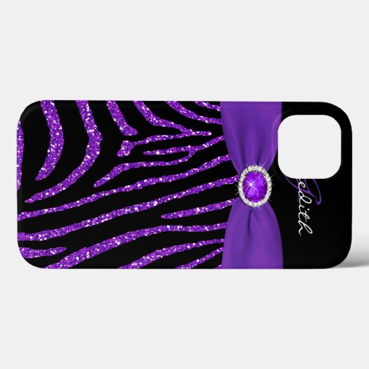 Monogram Paarse Glitter Zebra iPad Air Case (Achterkant (horizontaal))
