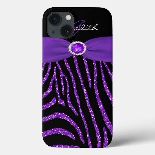 Monogram Paarse Glitter Zebra iPad Air Hoesje (Achterkant)