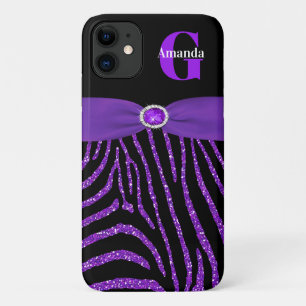 Monogram Paarse Glitter Zebra iPhone 11 Case-Mate iPhone Case