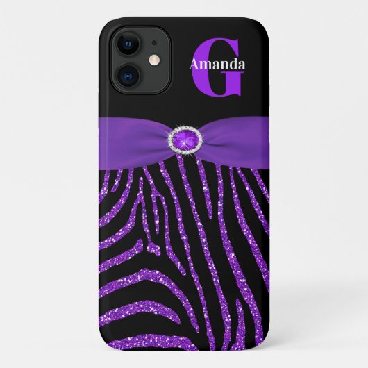 Monogram Paarse Glitter Zebra iPhone 11 Case-Mate iPhone Case (Achterkant)