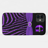 Monogram Paarse Glitter Zebra iPhone 11 Case-Mate iPhone Case (Achterkant (horizontaal))