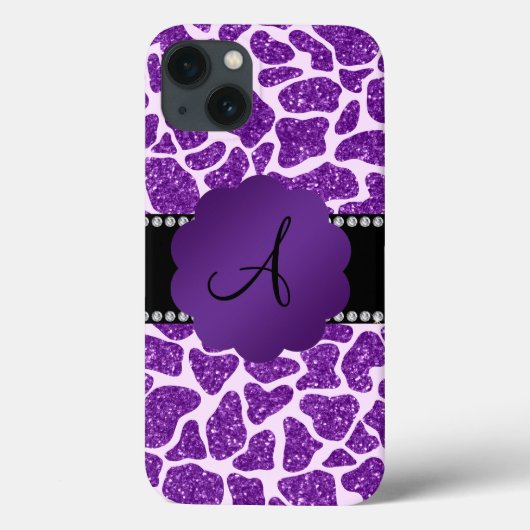 Monogram paarse glittergirafdruk Case-Mate iPhone case (Achterkant)
