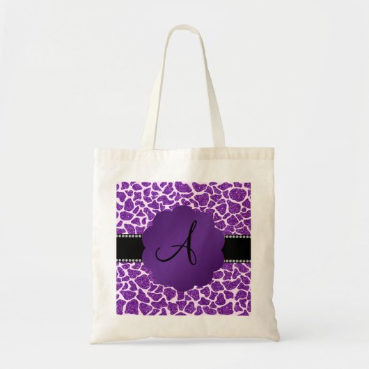 Monogram paarse glittergirafdruk tote bag (Voorkant)