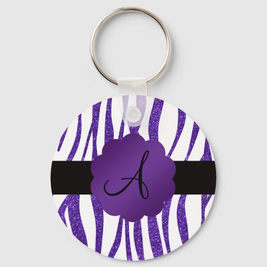 Monogram paarse glitterstrepen sleutelhanger (Voorkant)