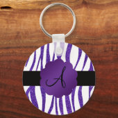 Monogram paarse glitterstrepen sleutelhanger (Voorkant)