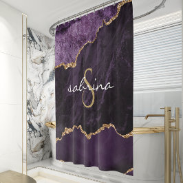 Monogram Paarse Goud Agaat Geode Douchegordijn