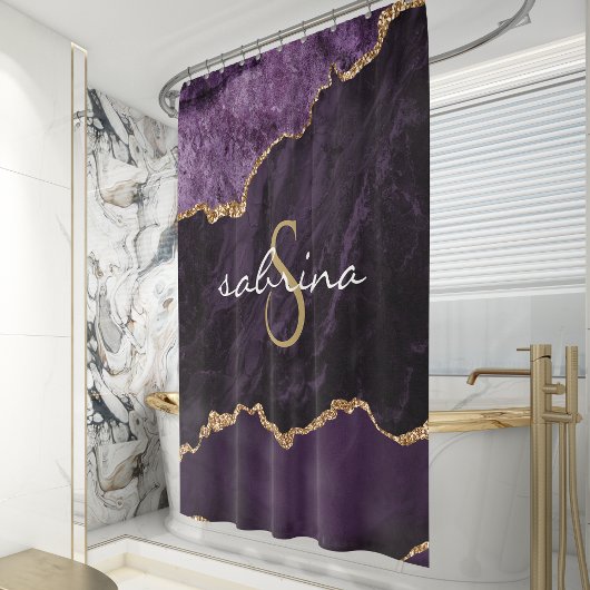 Monogram Paarse Goud Agaat Geode Douchegordijn