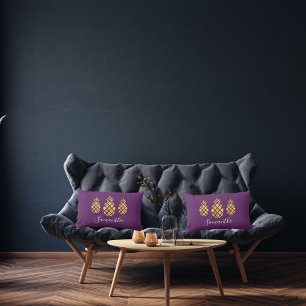 Monogram Paarse goudanananassen Buitenkussen
