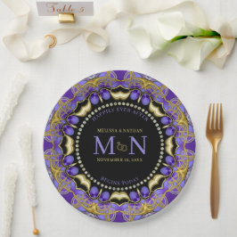 Monogram Paarse gouden diamanten kant Unieke bruil Papieren Bordje