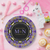Monogram Paarse gouden diamanten kant Unieke bruil Papieren Bordje (Feest)