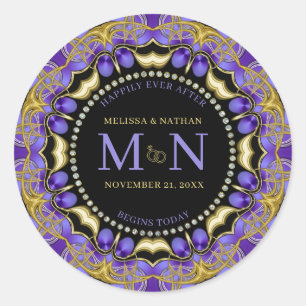 Monogram Paarse gouden diamanten kant Unieke bruil Ronde Sticker