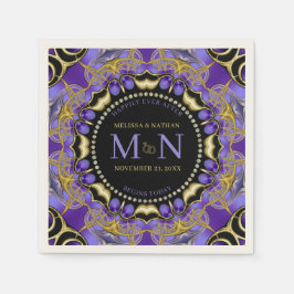 Monogram Paarse gouden diamanten kant Unieke bruil Servet