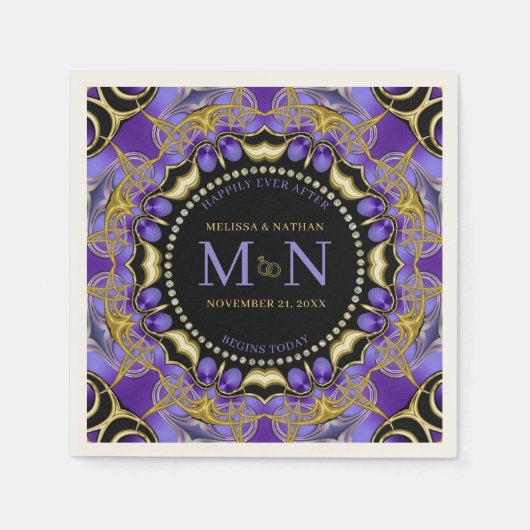 Monogram Paarse gouden diamanten kant Unieke bruil Servet (Voorkant)