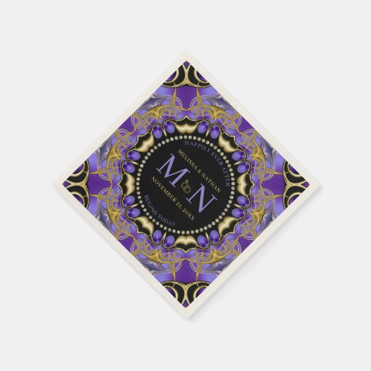 Monogram Paarse gouden diamanten kant Unieke bruil Servet (Hoek)