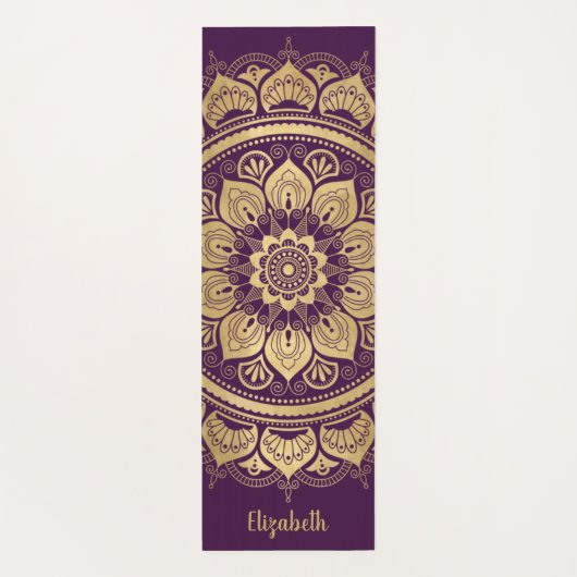 Monogram Paarse gouden mandala bloemmotief Yogamat (Achterkant)