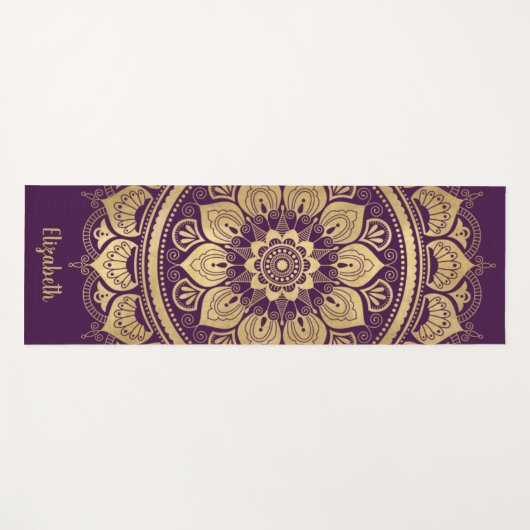 Monogram Paarse gouden mandala bloemmotief Yogamat (Voorkant (horizontaal))