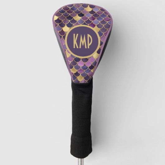 Monogram Paarse Gouden Zeemeermin Schubben Golfheadcover (Voorkant)
