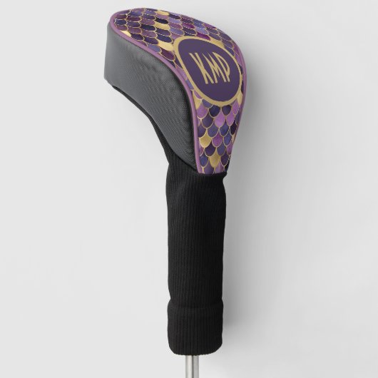 Monogram Paarse goudkalveren Golfheadcover (Schuin)