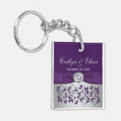 Monogram Paarse Grijs Bloemen Acryl Sleutelhanger (Voorkant Links)