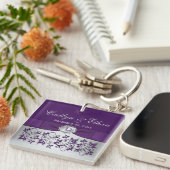 Monogram Paarse Grijs Bloemen Acryl Sleutelhanger (Voorkant Rechts)