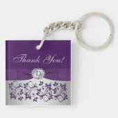 Monogram Paarse Grijs Bloemen Acryl Sleutelhanger (Achterkant)