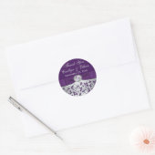 Monogram Paarse Grijs Bloemen Bruiloft Favor Stick Ronde Sticker (Envelop)
