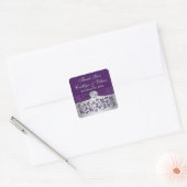 Monogram Paarse Grijs Bloemen Bruiloft Favor Stick Vierkante Sticker (Envelop)