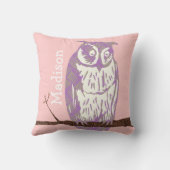 Monogram Paarse Groene Baby Girl Owl Kussen (Achterkant)