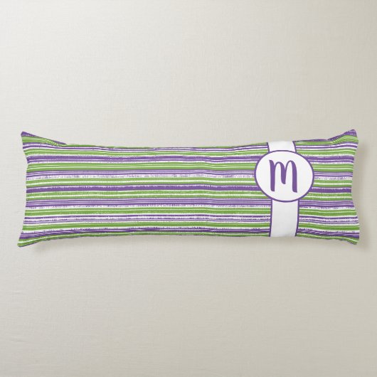 Monogram Paarse, Groene en Witte Stripes Lichaamskussen (Voorkant)