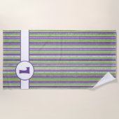 Monogram Paarse, Groene en Witte Stripes Strandlaken (Voorkant)