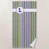 Monogram Paarse, Groene en Witte Stripes Strandlaken (Voorkant)