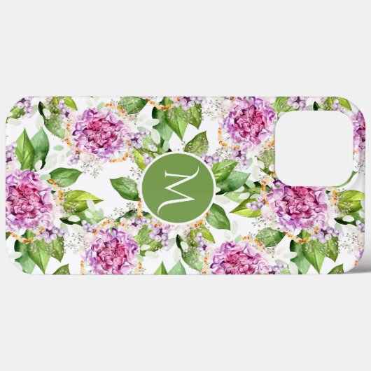 Monogram  Paarse Groene Waterverf Floral Case-Mate iPhone Case (Achterkant (horizontaal))
