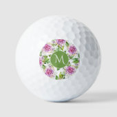 Monogram  Paarse Groene Waterverf Floral Golfballen (Voorkant)