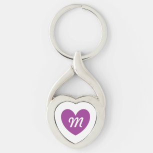 Monogram paarse hart op wit sleutelhanger