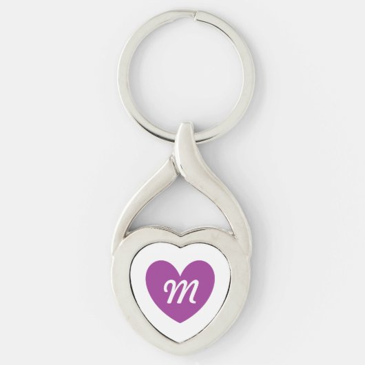 Monogram paarse hart op wit sleutelhanger (Voorkant)