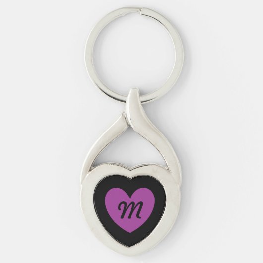 Monogram paarse hart op zwart sleutelhanger (Voorkant)