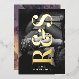 Monogram Paarse Herfst sparen de Datum Folie Uitnodiging