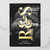 Monogram Paarse Herfst sparen de Datum Folie Uitnodiging (Voorkant)