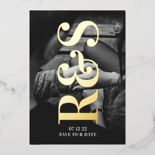 Monogram Paarse Herfst sparen de Datum Folie Uitnodiging (Voorkant)