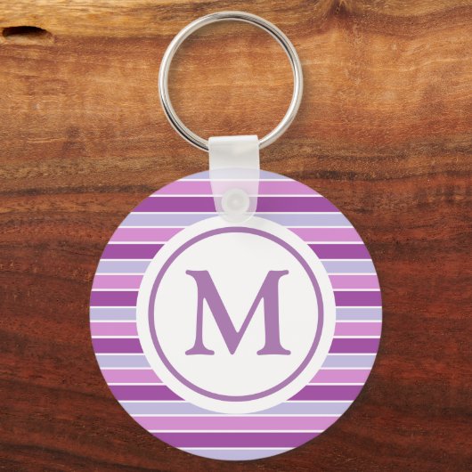 Monogram Paarse horizontale strepen Sleutelhanger (Voorkant)
